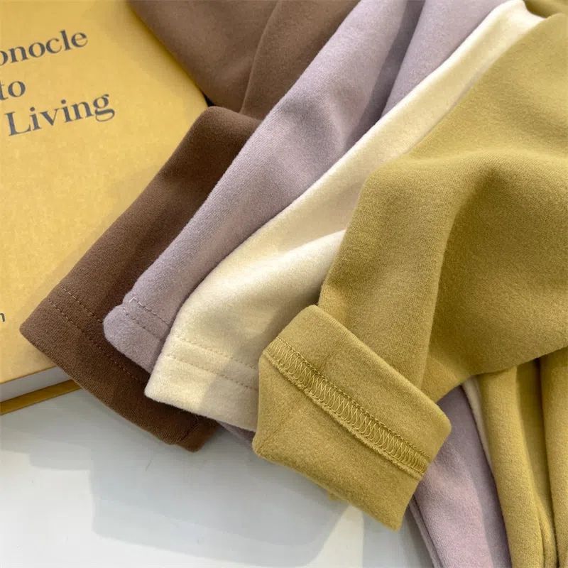 Picture of fleece-lined Thickened Warm Velvet Base Shirt Taro Purple Mock Collar Base Shirt Women's Solid Color Autumn and Winter Warm Top for Women