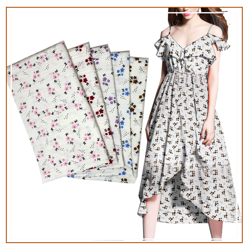 Wave Stripe Printed Fabric, Small Floral Pattern Polyester Women's Clothing, Pajamas, Shirts, Dresses, Single Flower Pattern Fabric