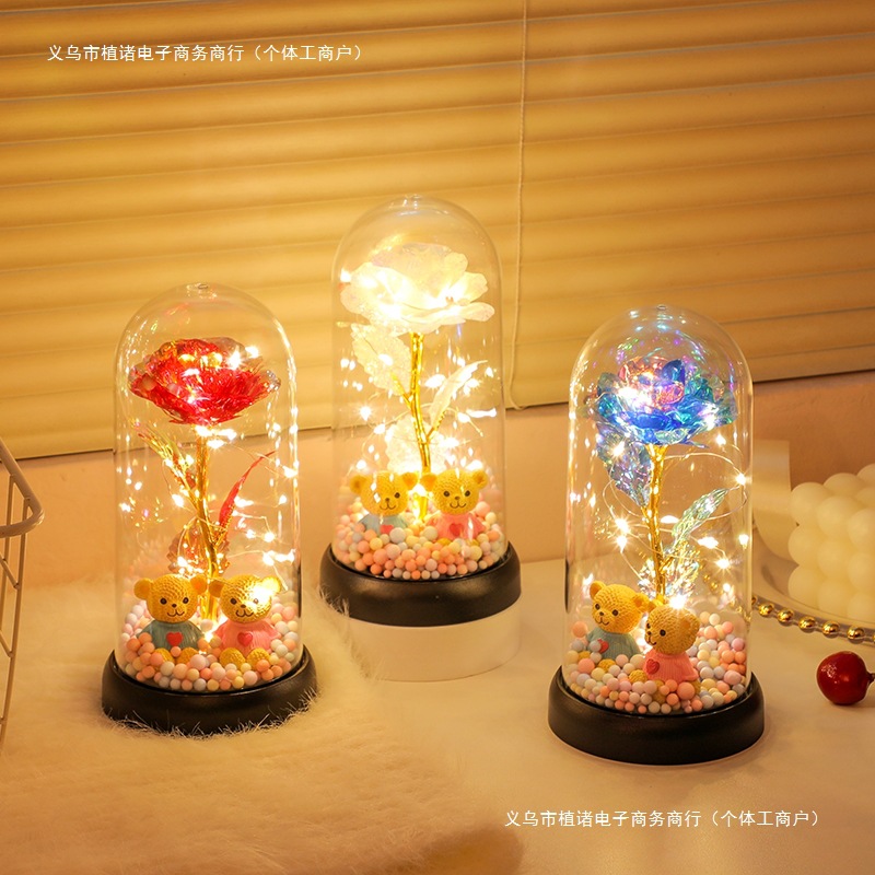 Immortal bouquet rose night light ornament bedroom decoration birthday gift for girlfriend girl children student Qixi Festival