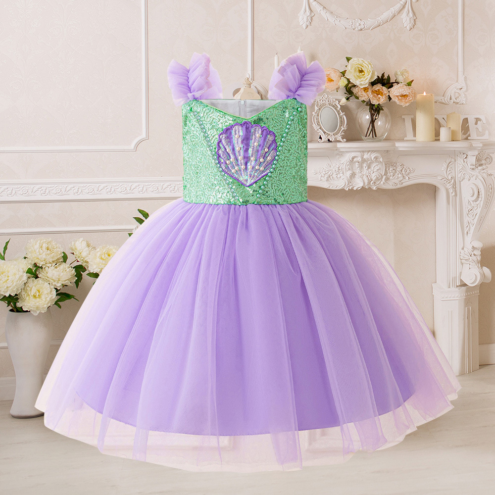 European and American New Children's Performance Clothing Shell Beaded Sequin Mesh Tutu Dress cosplay Mermaid Princess Dress
