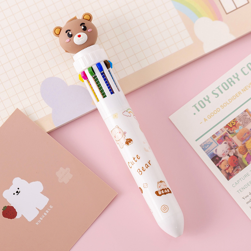 Picture of Ten-color ballpoint pen cartoon milk fat cute bear creative multi-color hand account pen pressing color pen multi-color pen