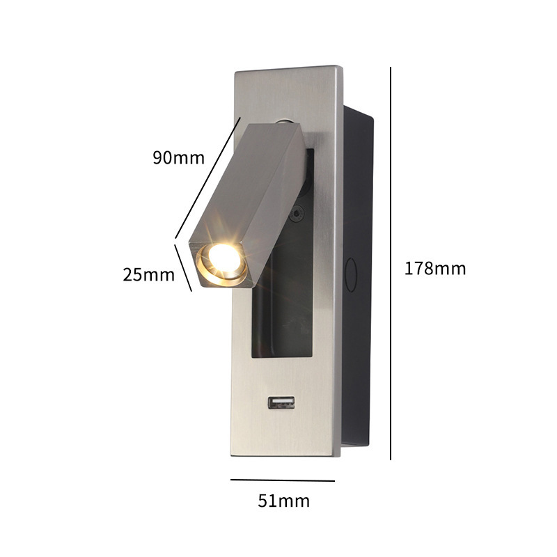 Picture of Cross-Border Engineering Hotel Reading Wall Lamp Embedded Wall-Mounted Lamp Bedroom Bedside Reading Wall Lamp High-End Switch