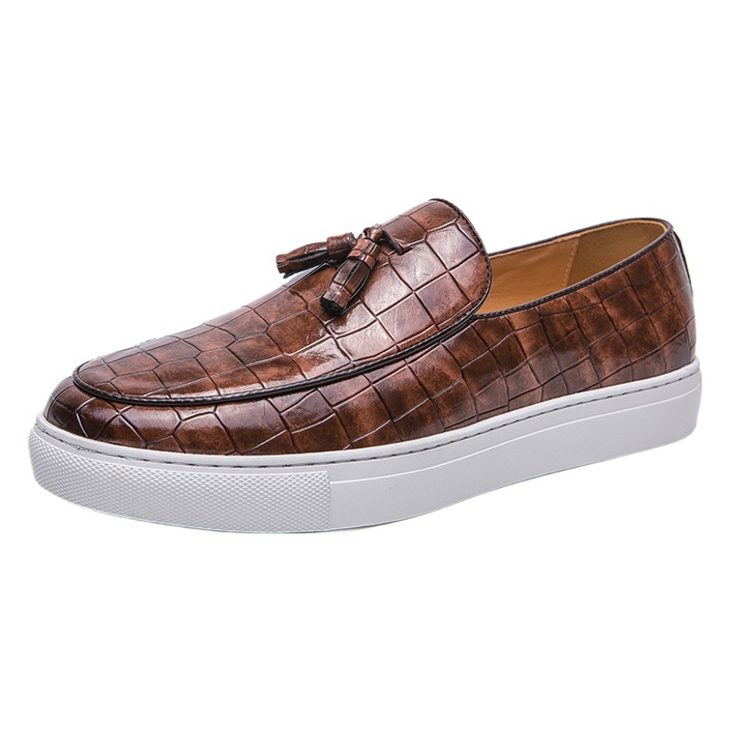 Spring new trendy plus size sneakers men's slip-on leather shoes men's business casual sneakers Korean style trendy men's shoes wholesale