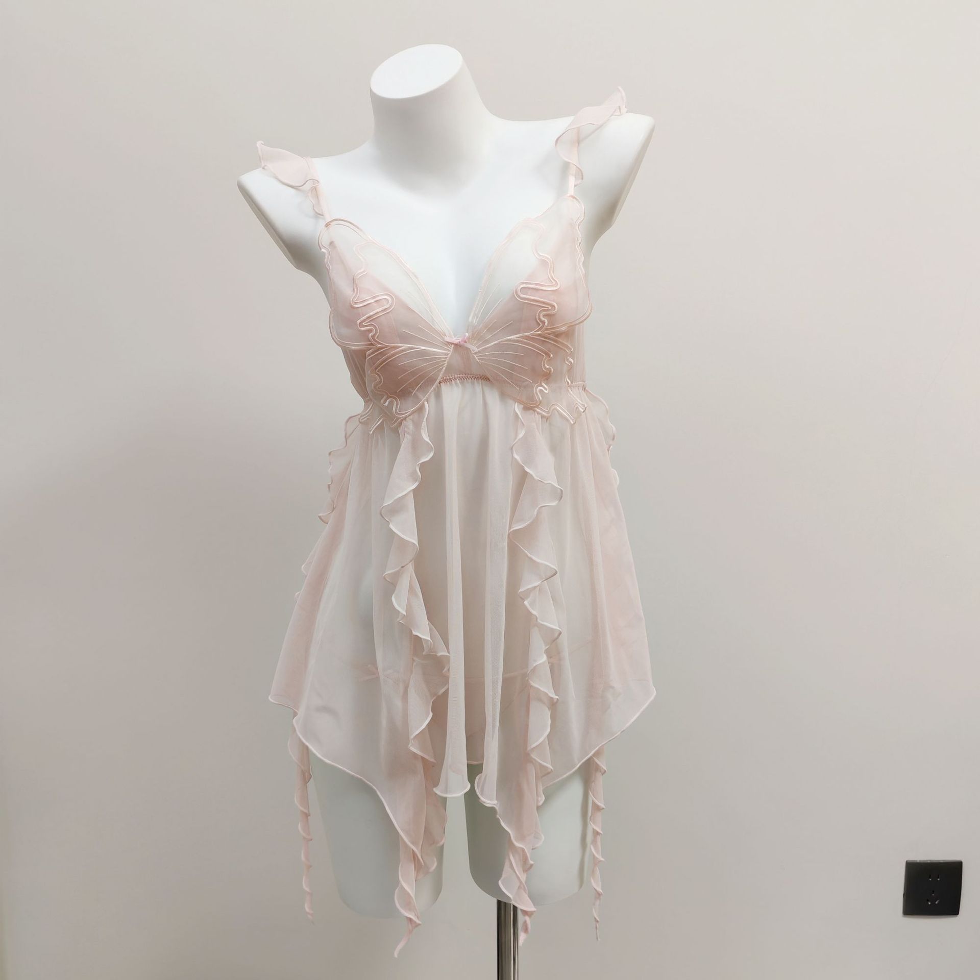 Women's Summer New Pure Desire Butterfly Strap Nightdress suit Sexy Matching Panties Home Clothes Mesh Perspective Pajamas