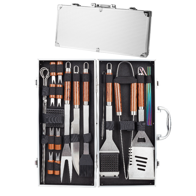 Picture of Stainless steel aluminum box combination barbecue suit BBQ utensils high-end barbecue outdoor camping barbecue tools 24 pieces