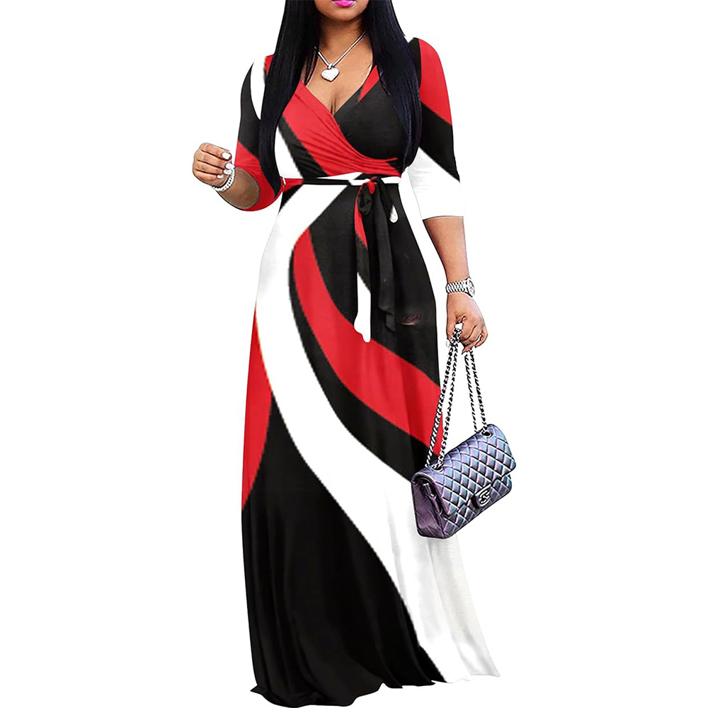 Picture of European and American Cross-border 2025 AliExpress New Summer Amazon plus size Women's Printed chubby girl Half Sleeve Dress