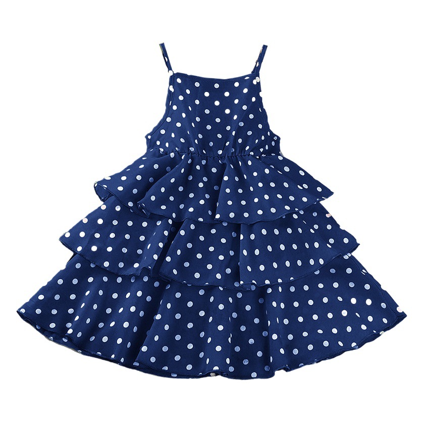 Girls dress summer children's clothing 2025 Europe and the United States new large children's western style wave point princess suspender skirt wholesale