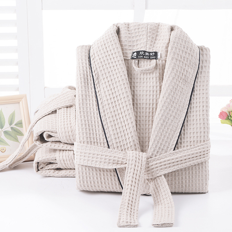Pure Cotton Nightgown Men's and Women's Summer All Cotton Waffe Bathrobe Couple's Spring and Summer Thin Hotel Men's and Women's Bathrobe