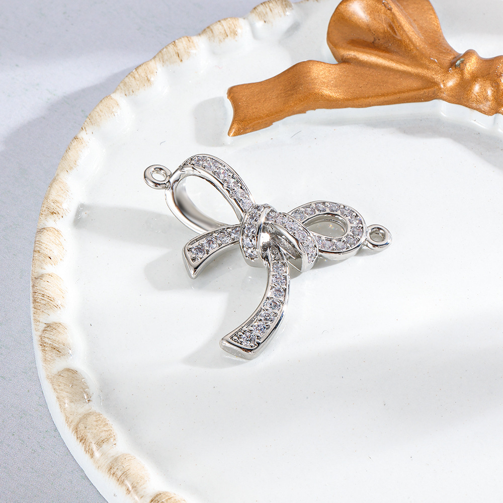 Picture of Cross-border Hot Fashion Zircon Bow Double Hole Connector Bracelet Necklace DIY Jewelry Handmade Accessories