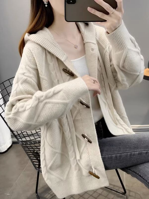 Picture of Hooded sweater coat for women 2023 new spring and autumn Korean style loose lazy style twist knitted cardigan women's top