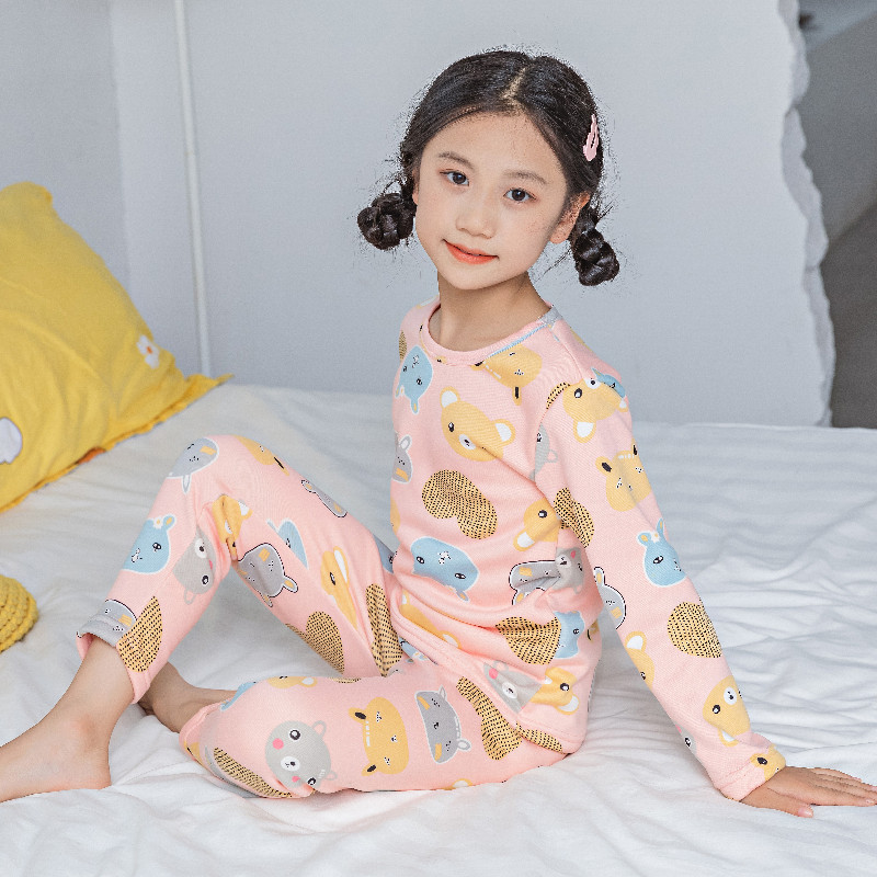 Picture of Children's thermal underwear children's clothing fleece-lined thickened suit boys' autumn clothes long pants girls' winter clothes bottoming two-piece suit fashion