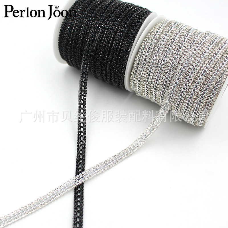 Foreign Trade One-yard Black and Silver Rhinestone Chain Trim Combination Belt Ironing Clothes Bag Shoe Accessories Decoration