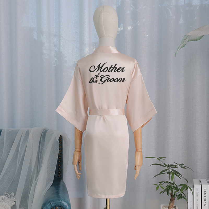 Picture of Bride's Bridesmaid's Morning Gown Wedding Silk Birthday Girlfriend Party Pajamas Lie-down Embroidered Red Nightgown Wedding Morning Gown