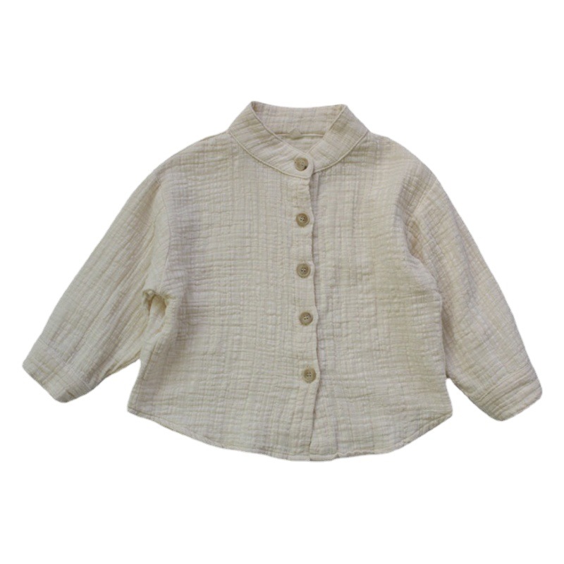 Picture of Spring Boys' Shirts Pure Color Kidsren's Tops Korean Style Cotton and Linen Stand-Up Collar Baby Girls' Shirts Outer Wear Category a Dropshipping