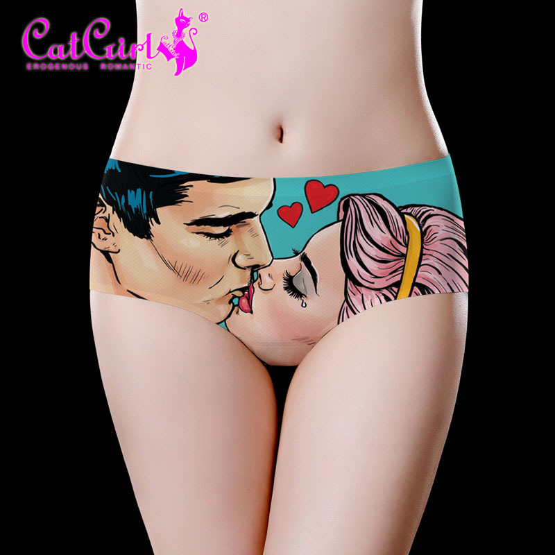 catgirl vintage spray seamless underwear mid-waist women's one-piece briefs printed underwear manufacturer source