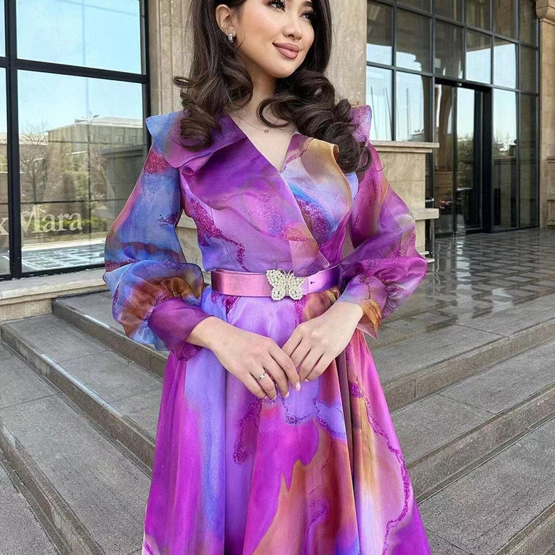 Picture of 2025 Spring and Summer New European and American Export Printed Large Hem Mesh Dress Work Clothing European and American Plus Size Women's Dress
