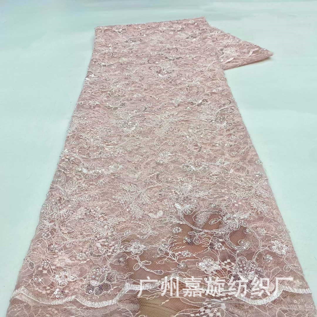 Picture of New African Middle Eastern Bone Rope Sequin Embroider Lace Fabric Dress Skirt Embroidered Cloth Embroidery Lace