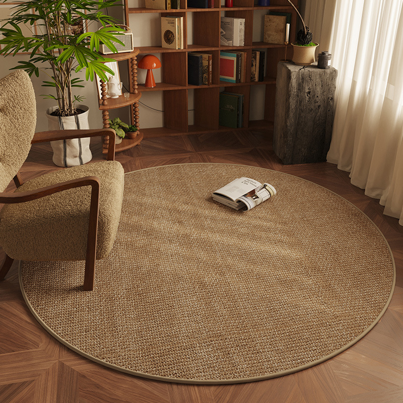 Picture of Log style solid color round carpet living room cloakroom bedroom floor mat swivel chair sound insulation mat balcony dressing table mat
