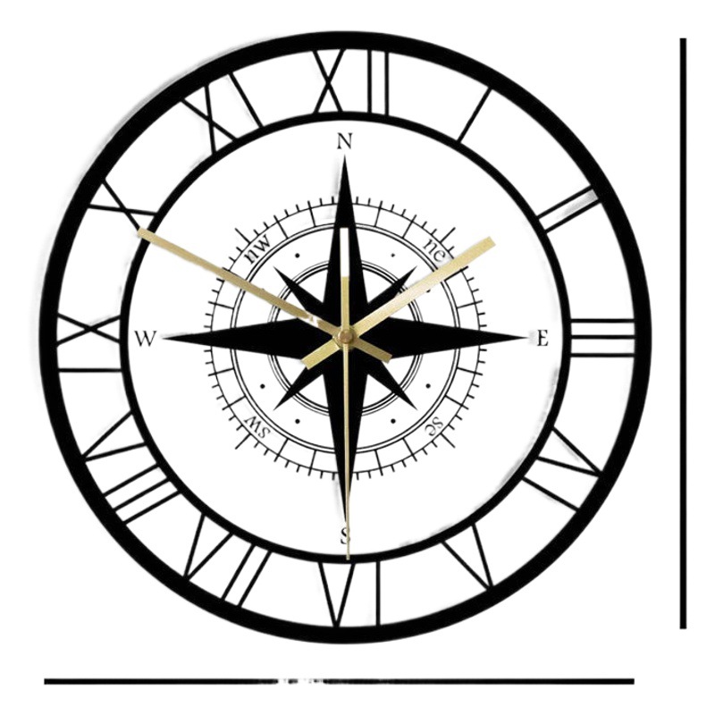 Cross-Border LED transparent compass steering wheel acrylic nautical wall clock Black Wind rose decorative wall clock gift clock