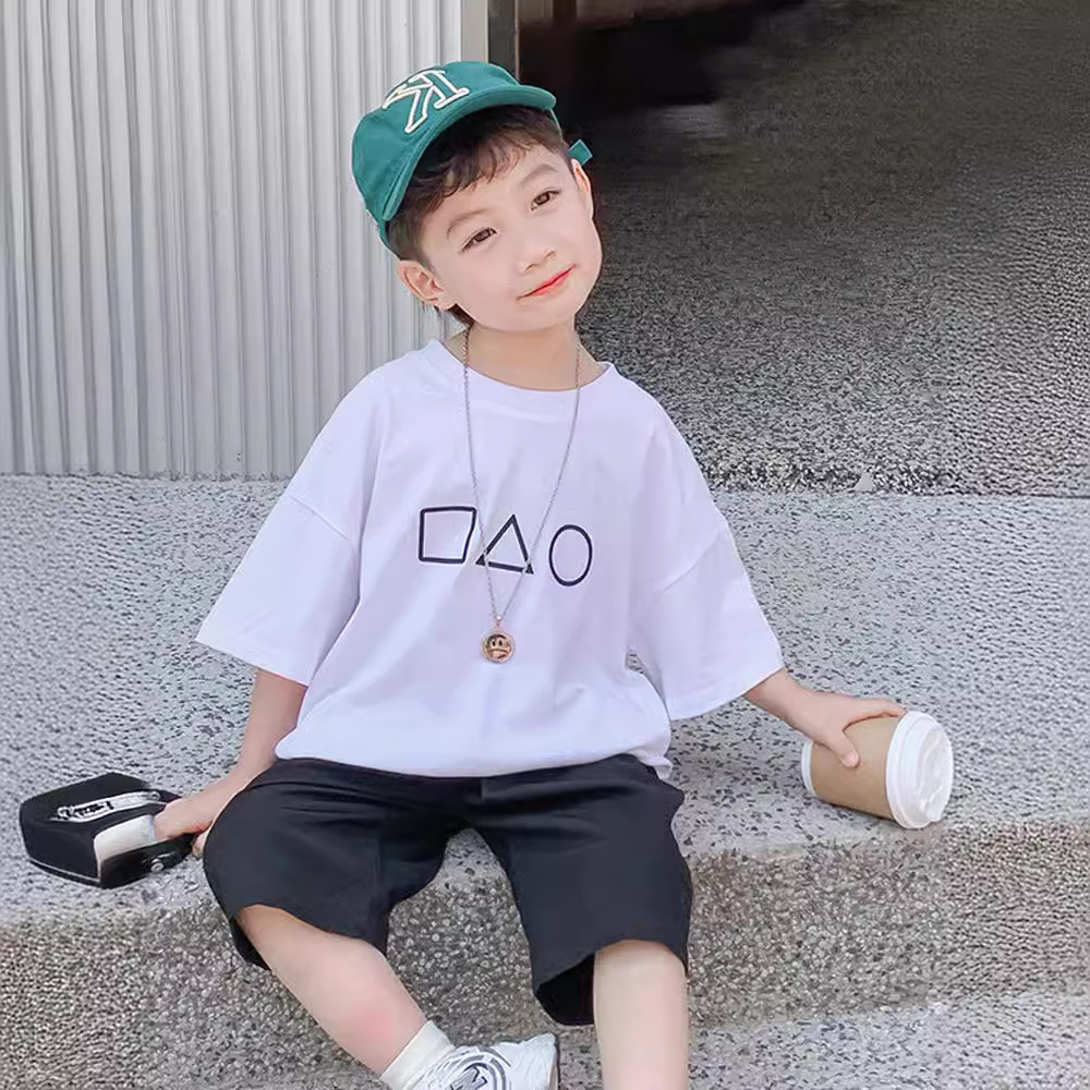 Boys Short-sleeved White Top Summer 2022 New Style Trendy Brand Boys Short-sleeved T-shirt Printed Western Style Children's Half-sleeved T-shirt