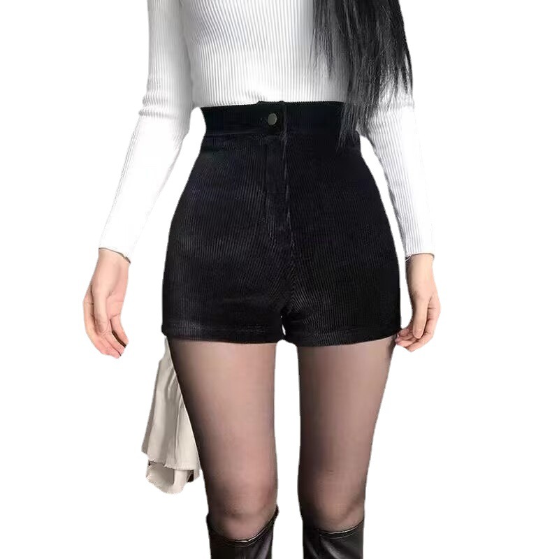 Picture of Simple autumn and winter high waist wide leg corduroy shorts women's slimming casual loose A- line pants fashion outerwear boot pants