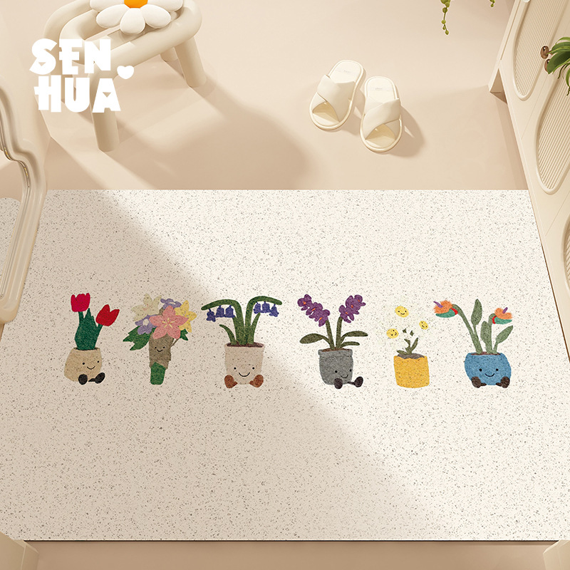 Picture of Entrance Floor Mat Healing Doll Silk Ring Entry Door Mat Cuttable Dust Removal Dirt Resistant Entrance Carpet Non-Slip Foot Mat