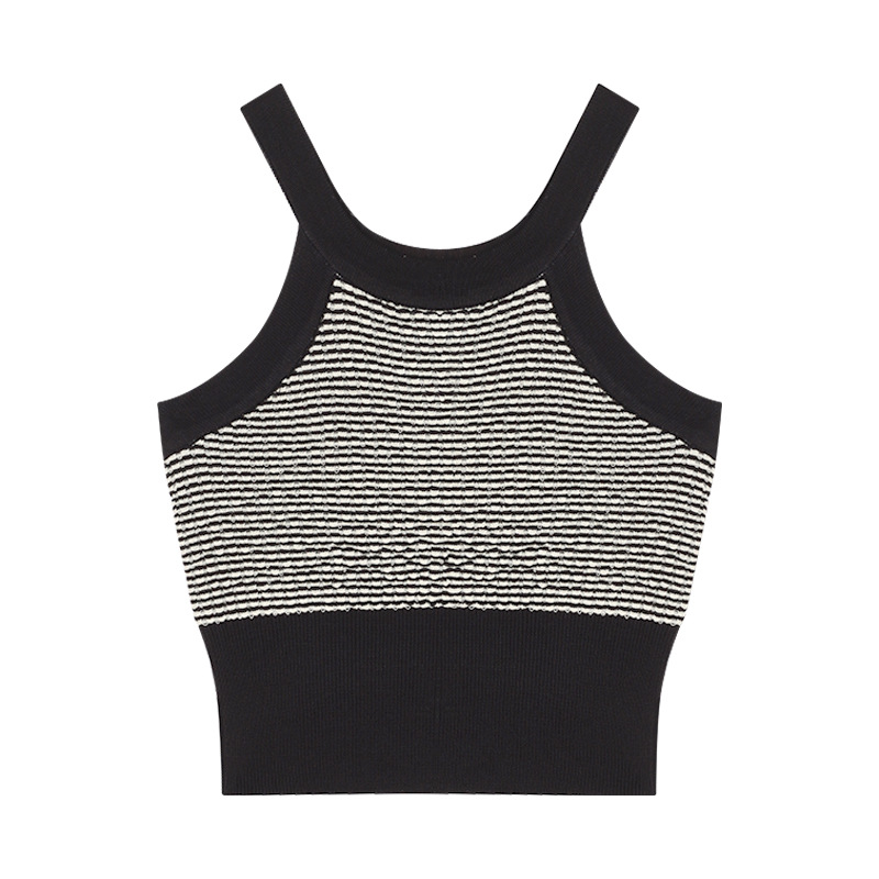 Picture of Sweet hot girl knitted camisole women's summer outer wear black halter short tight design inner top