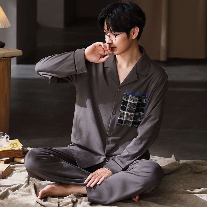 Men's Pajamas Spring and Autumn Cotton Long-sleeved 2024 New Style Fresh Casual Plus Fat Plus Size Outwear Home Clothes
