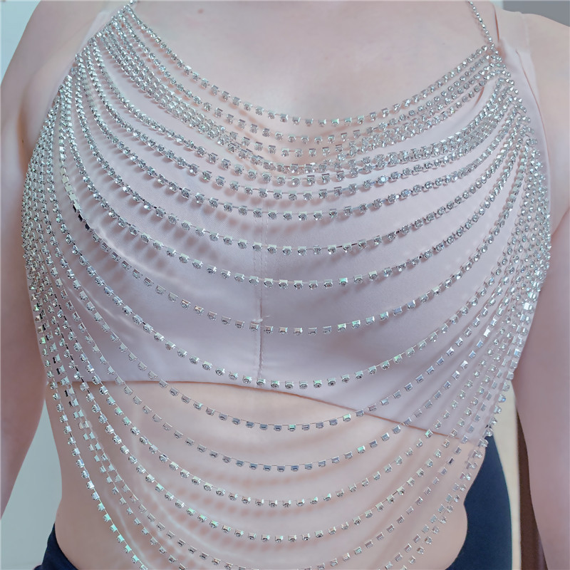 Picture of European and American new sexy exaggerated full diamond body chain European and American women's nightclub rhinestone top chest chain body chain