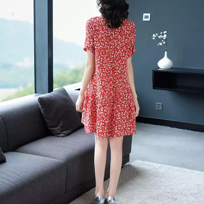 Kuo Wife Short-sleeved Floral dress Women's 2024 Summer New plus size Women's Wear Slimming Elegant Mom A- line Skirt