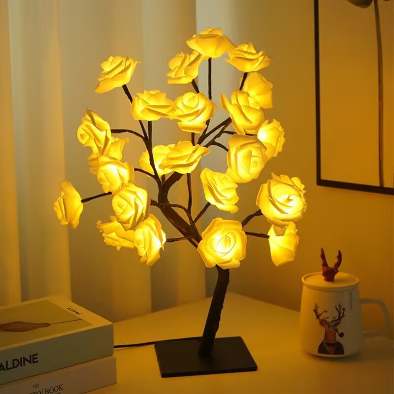 Cross-border Popular Lantern Detachable Plastic Base USB Switch LED Artificial Rose Tree Light Decorative Night Light
