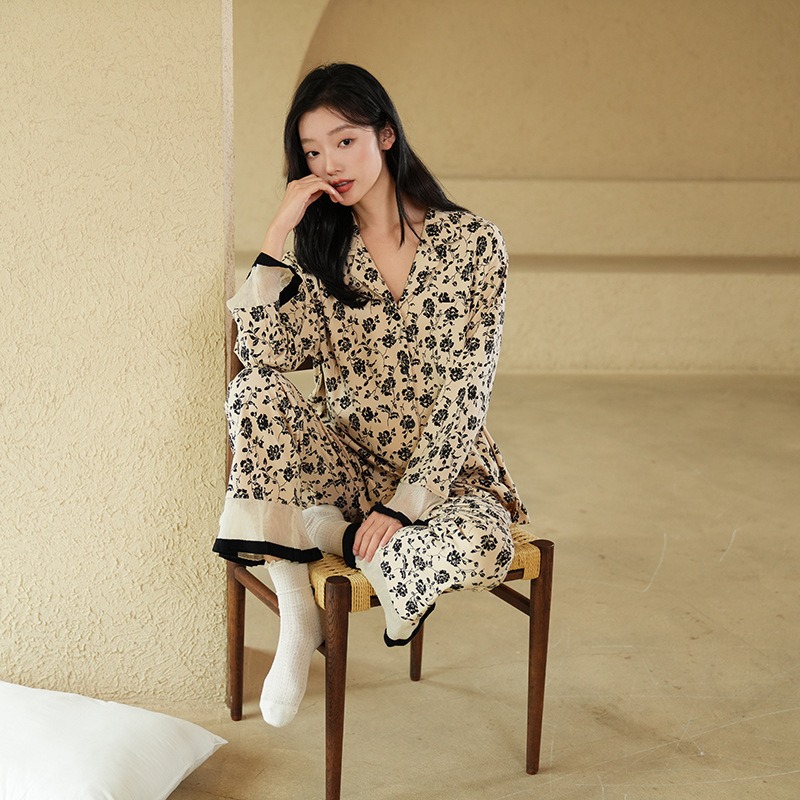 Pajamas for Women, Spring and Autumn, Pure Cotton, Long-Sleeved Suit, High-End, New Chinese Style, Large Size, Can Be Worn Outside, Cardigan, Autumn and Winter Home Wear