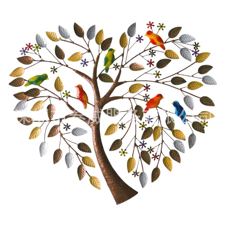Cross-border Independent Station New Metal Wall Art Heart-shaped Tree of Life Wall Art Interior Living Room Home Decorations