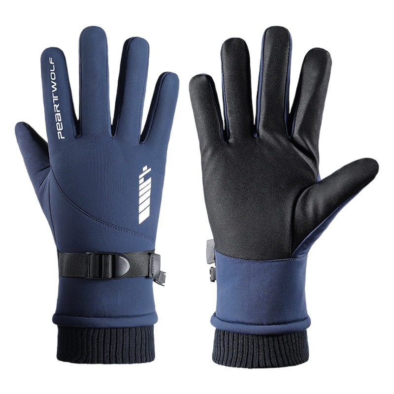 Winter Warm Gloves Men's Windproof Cold-proof Water-splashing Non-slip Touch Screen New Velvet Outdoor Riding Ski Gloves