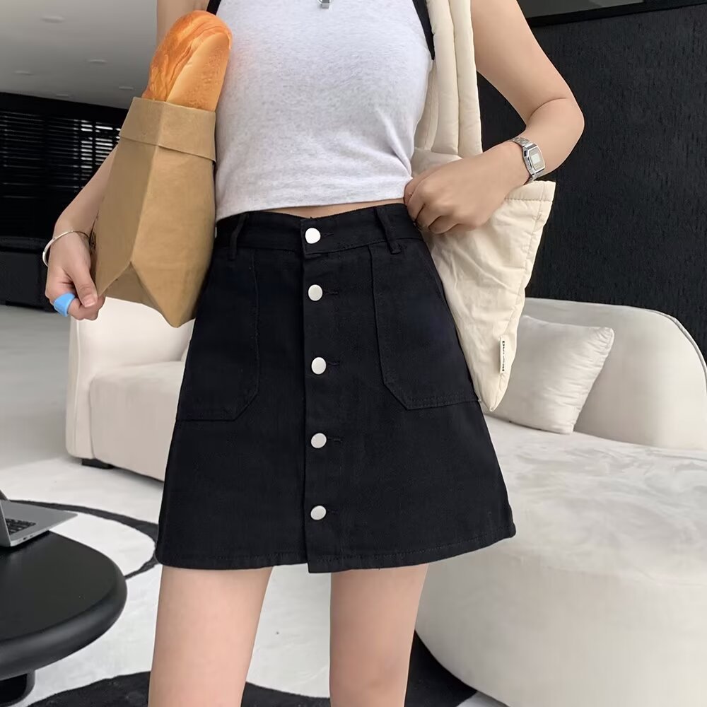 Summer 2025 New Black Loose Slim A- line Denim Shorts Women's High Waist plus size chubby girl Wide Leg Hot Trendy Pants