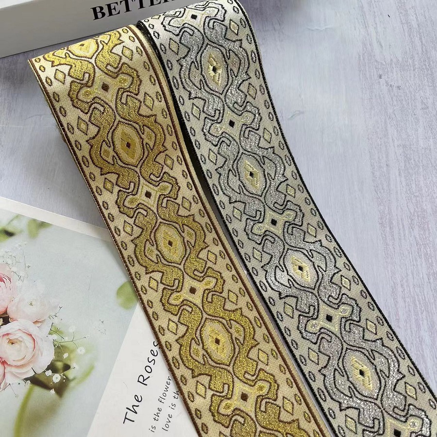 Jacquard curtain lace gold and silver totem pattern curtain fabric accessories AH-2829 6CM wide