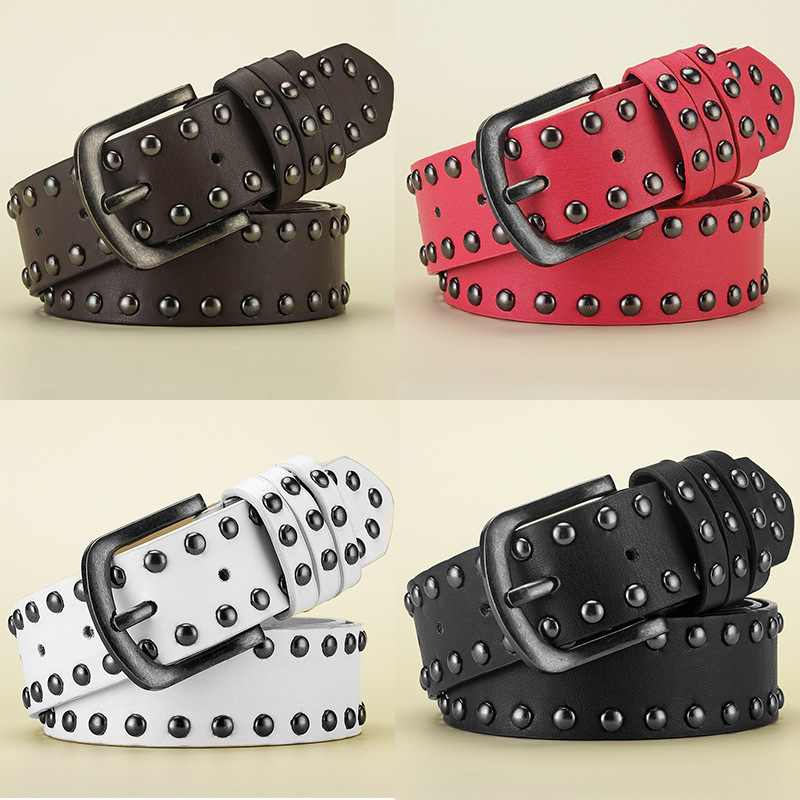 European and American Punk Round Rivet Belt Men's Young and Middle-aged Denim Casual All-match Wide Belt Women's Cross-border Hot-selling Trouser Belt