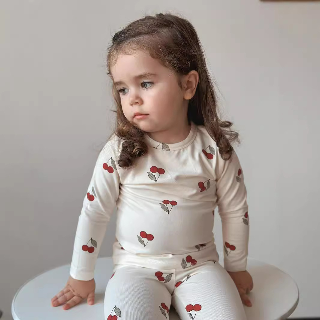 Picture of Korean Children's Summer Pajamas Autumn Clothes Home Clothes Baby Clothes Girls' Long Sleeve Baby Children's Clothing suit Pure Cotton Category A