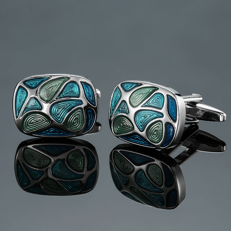 Picture of Glamour Jewelry Men's French Shirt Cufflinks Wholesale Blue Series Enamel Crystal Vintage Pattern Cufflinks