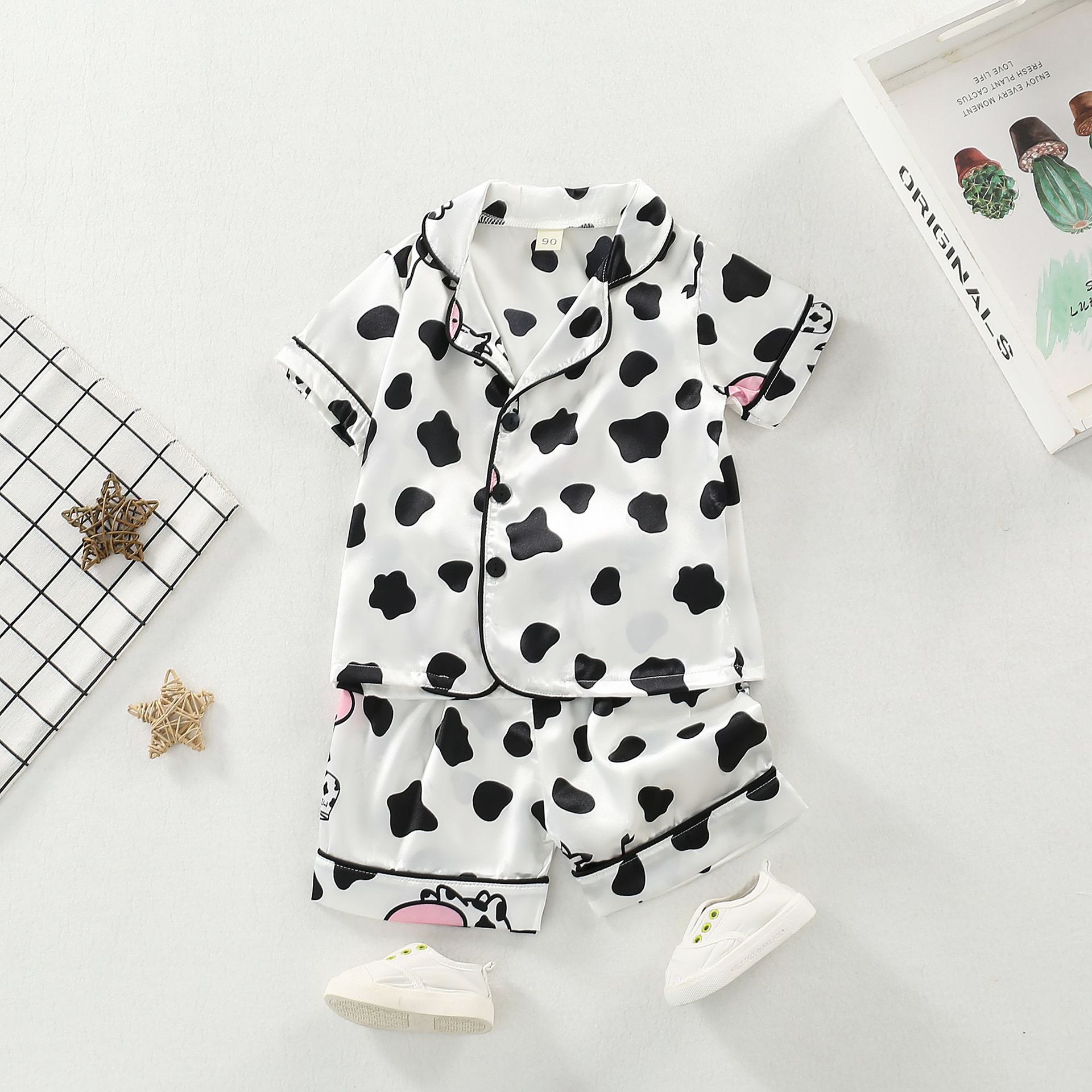 Foreign trade boys and girls home clothes suit summer new cute baby soft and comfortable breathable cow short sleeve suit