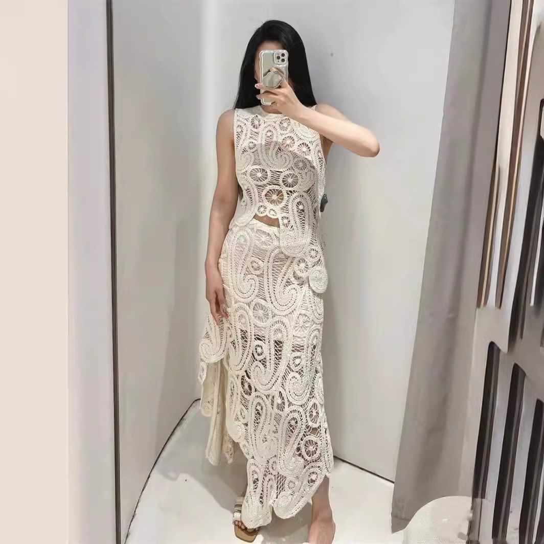 Z women's new 2024 temperament hollow high waist crochet asymmetric skirt 2712 012 738