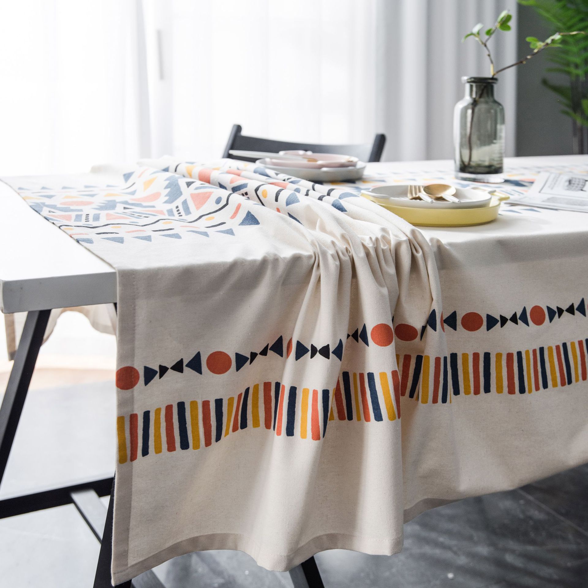 Picture of Yiman Qiyun Geometric Multicolor Printed Bohemian Style Living Room Household Tablecloth Printed Tablecloth Square Table