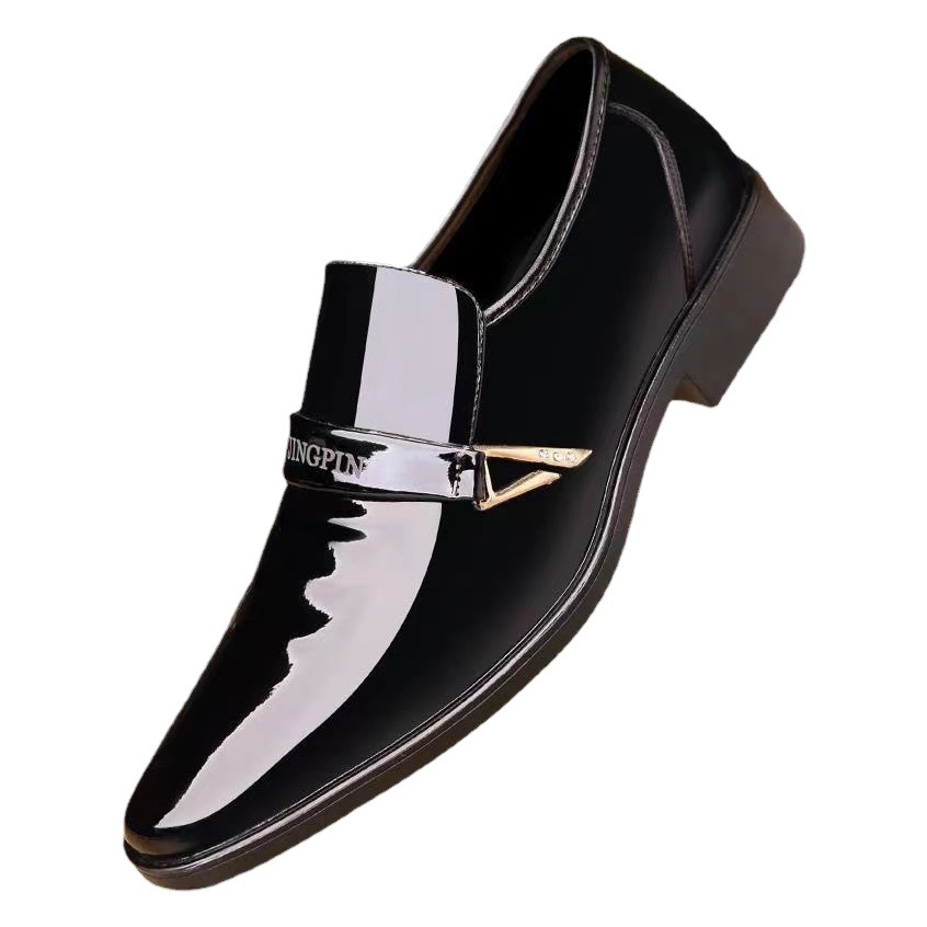 Men's Leather Shoes Korean Style Fashionable Versatile Glossy Patent Leather Pointed Toe Casual Business Men's Shoes Slip-On Slip-Ons