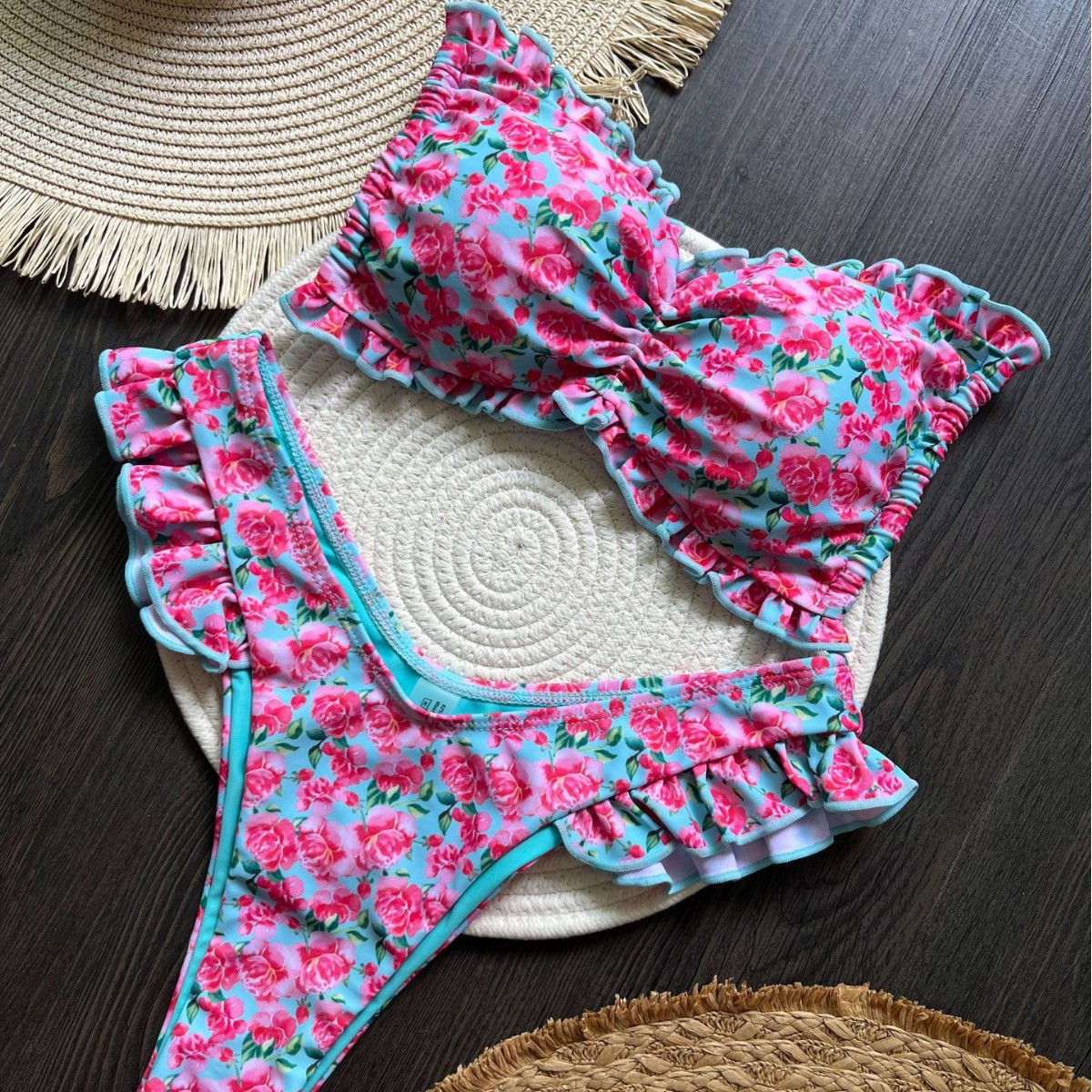 European and American New Foreign Trade Amazon AliExpress Women's Split Swimsuit Sexy Ruffled Floral Print Bikini