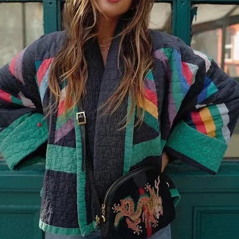 Winter new retro printed loose floral cotton-padded jacket cotton-padded coat for women