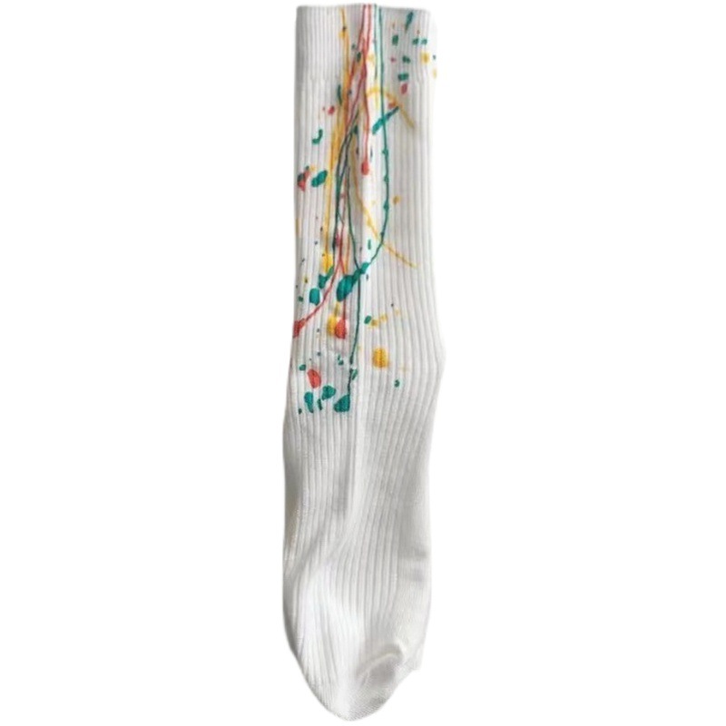 boom bomb splash-ink art double needle color pile socks street fashion men and women ins Internet celebrity mid-calf length socks