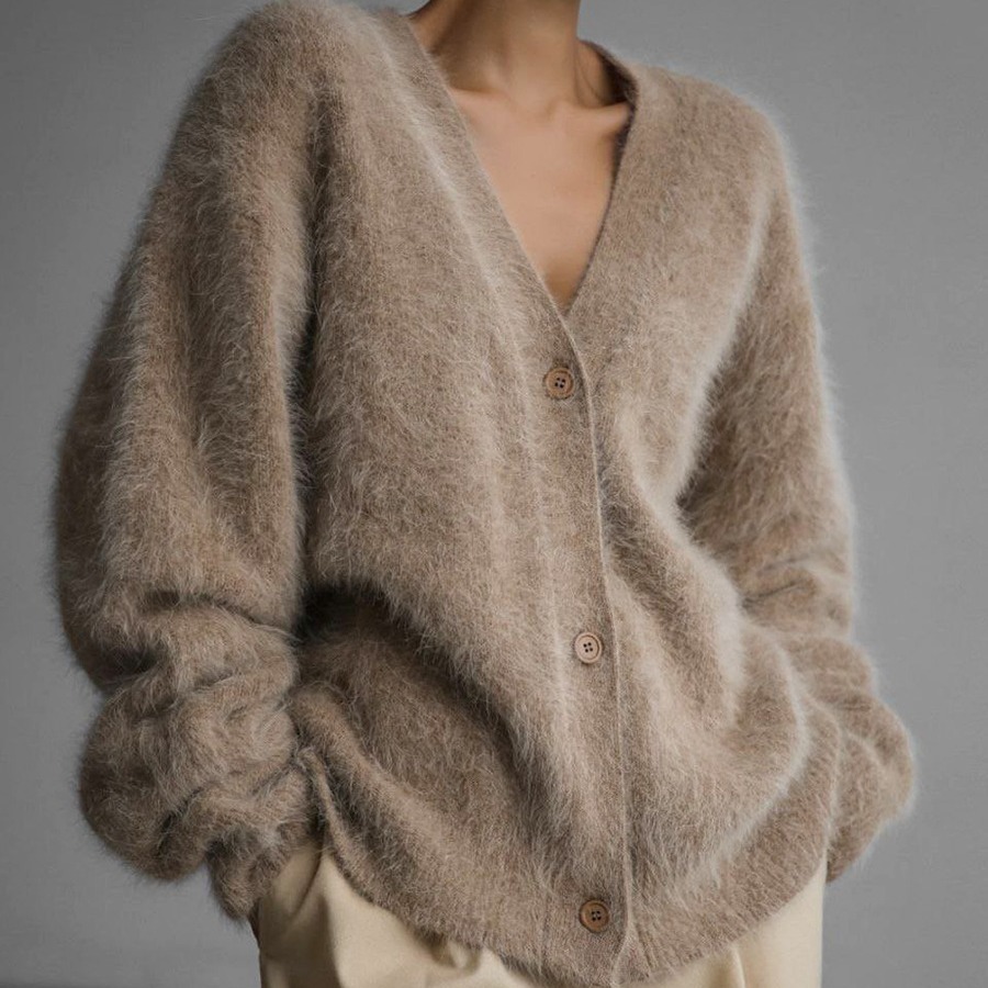 2023 Autumn and Winter New European and American Cross-border Knitted Cardigan Long-sleeved Jacket Women's Imitation Mink Hair Lazy Style Women's Sweater Thick