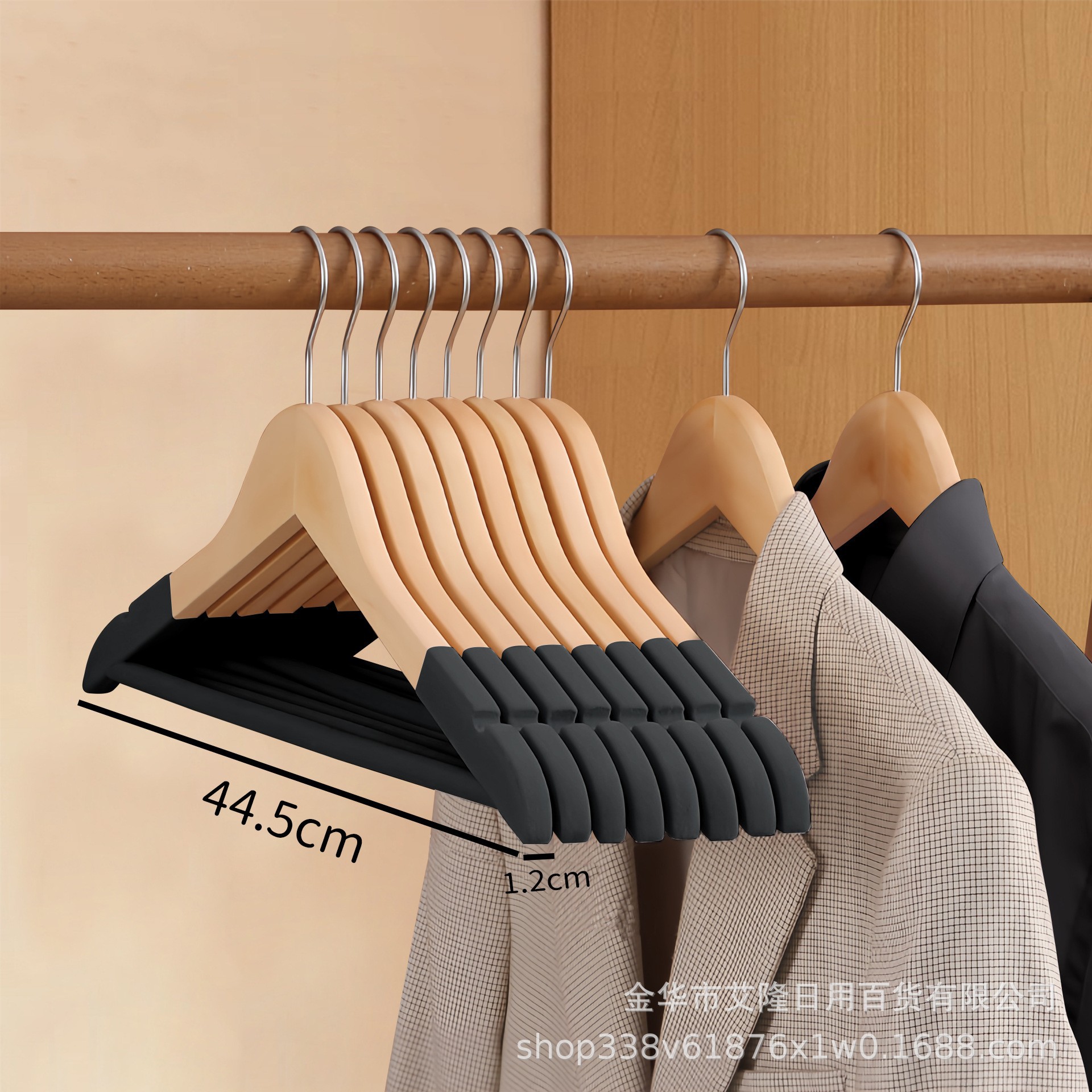 Picture of High-grade solid wood wide shoulder flocking hanger household coat suit seamless hanging clothes support solid wood hanger wholesale