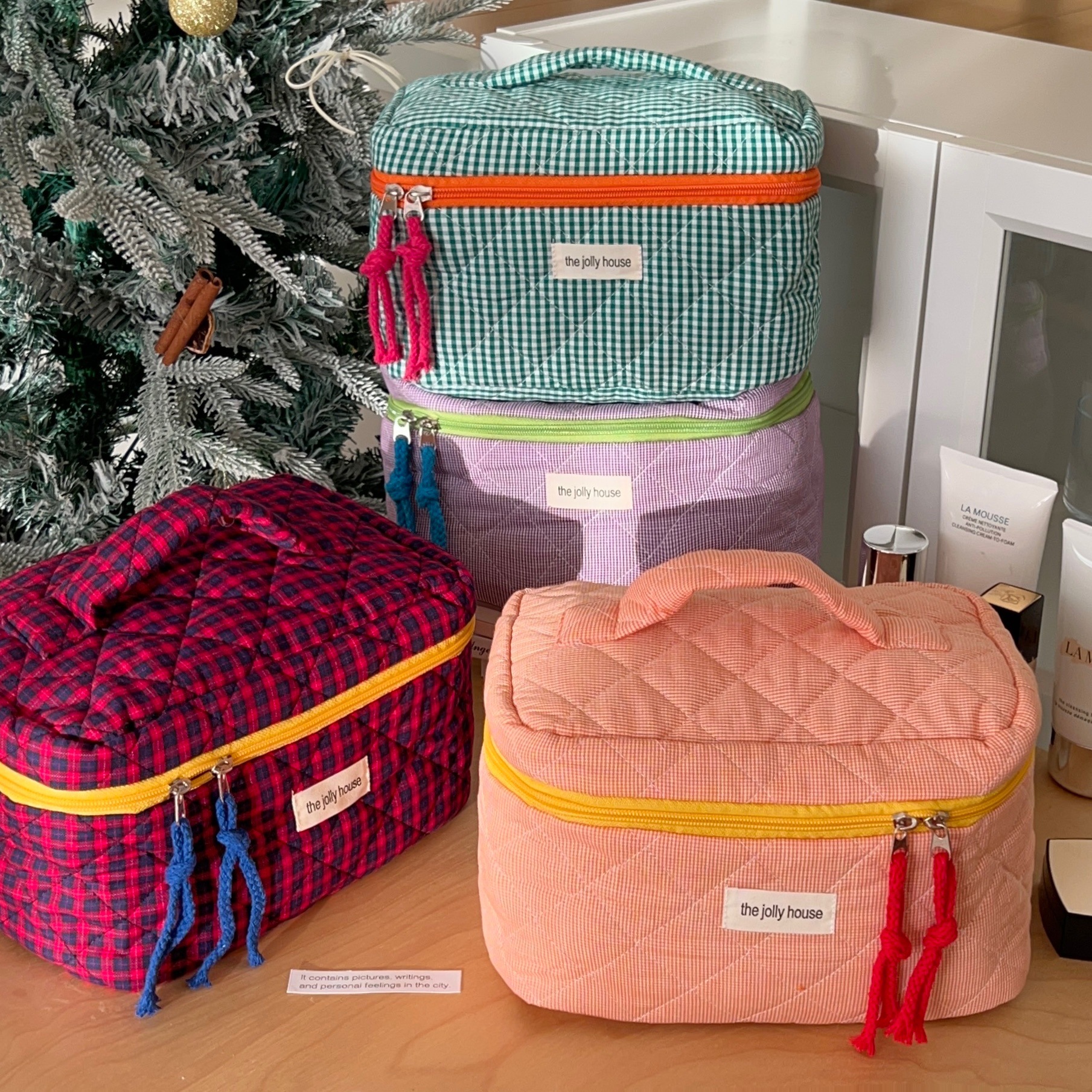 Creative Contrast Color Plaid Cosmetic Bag Women's Ins Large Capacity Cosmetic Brush Storage Bag Portable Travel Bag