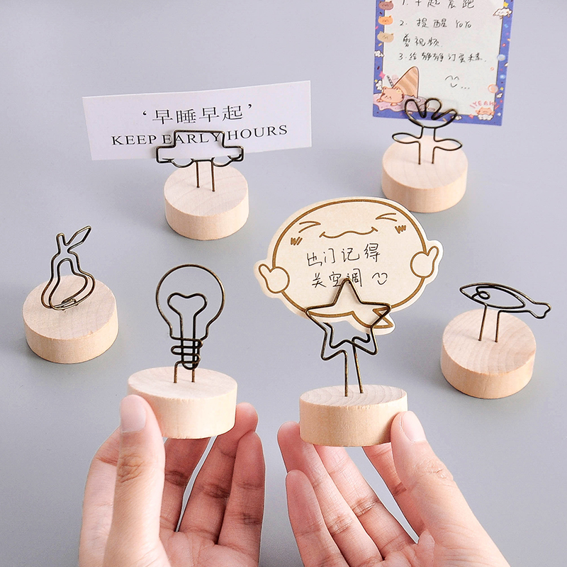 Cute creative metal note holder message holder vertical desktop ornaments ins wooden stereo photo holder wholesale